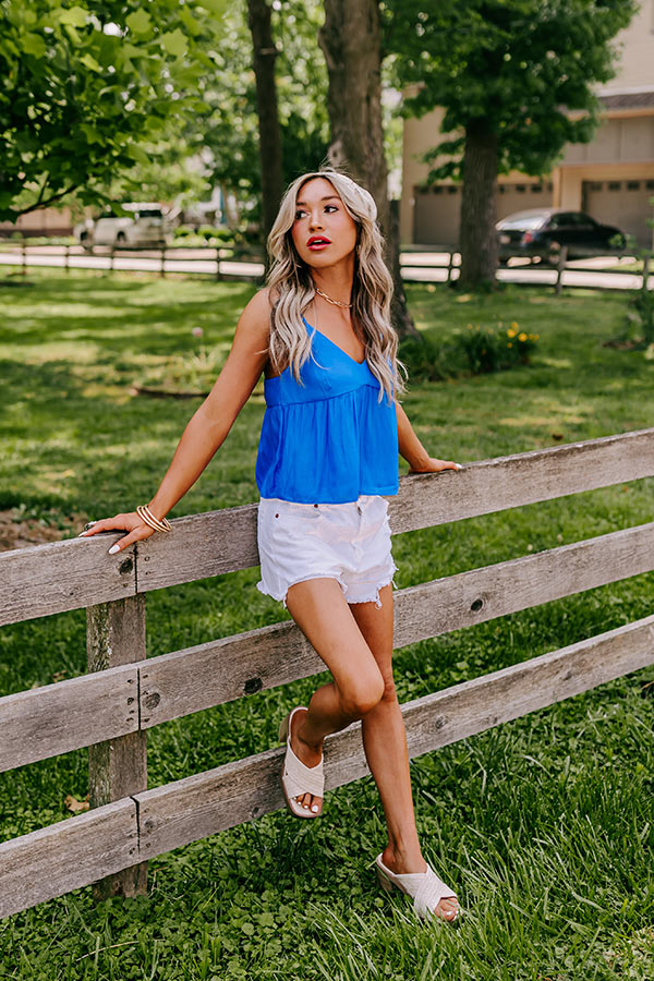 Thrill Me Satin Babydoll Tank In Ocean Blue