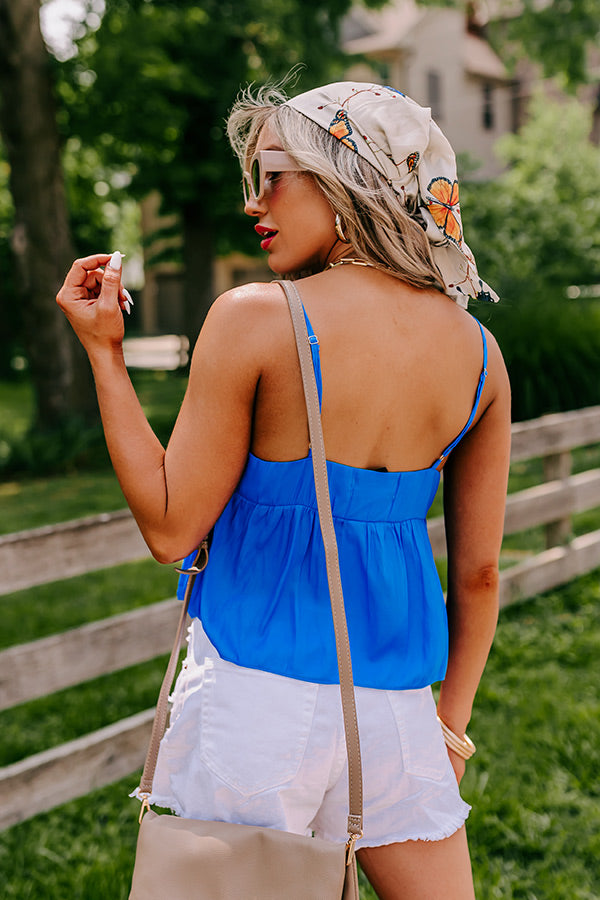 Thrill Me Satin Babydoll Tank In Ocean Blue