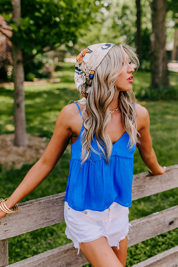 Thrill Me Satin Babydoll Tank In Ocean Blue