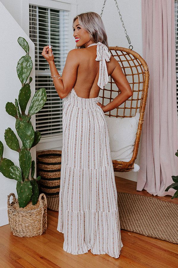 Bahama Nights Halter Maxi In Iced Latte