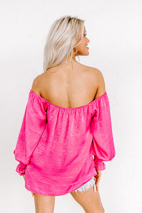 Truly Chic Satin Shift Top In Hot Pink