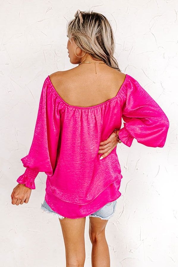 Truly Chic Satin Shift Top In Hot Pink