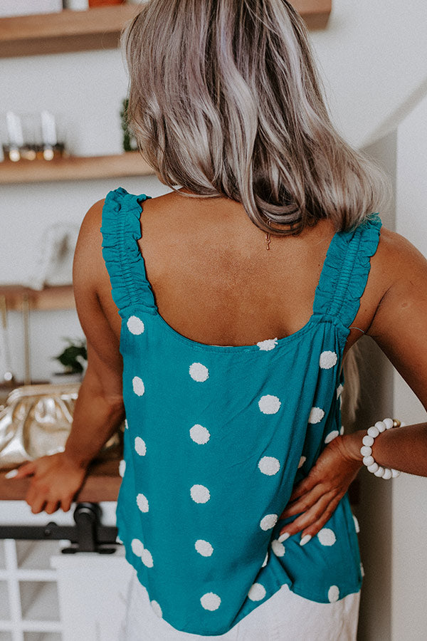 San Fran Frills Polka Dot Top In Teal