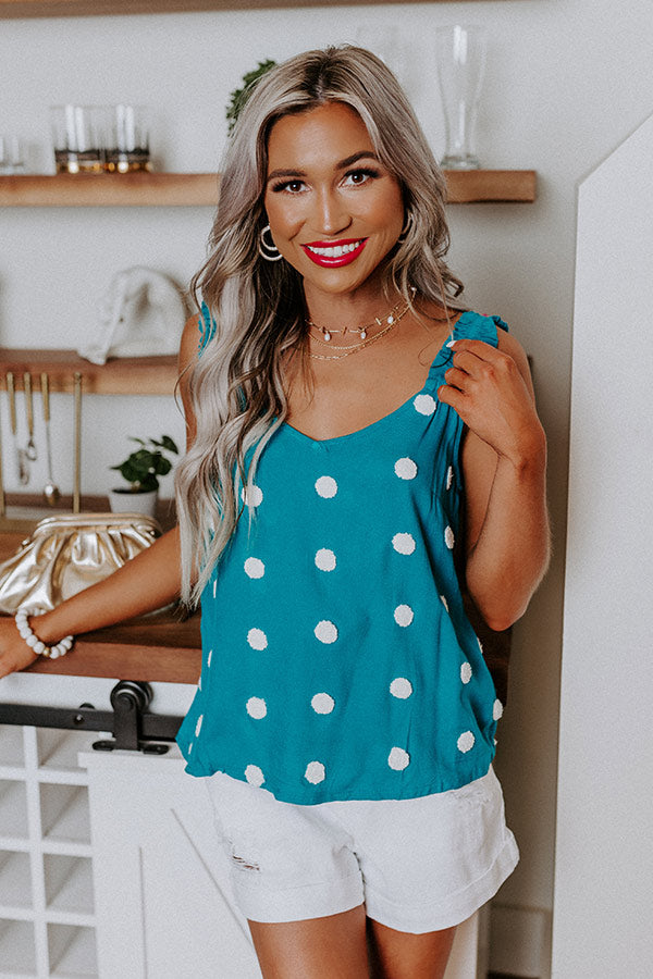 San Fran Frills Polka Dot Top In Teal