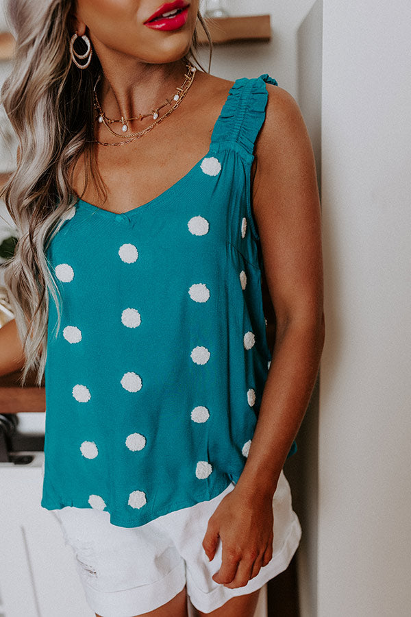 San Fran Frills Polka Dot Top In Teal