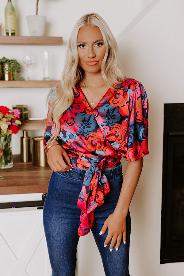 Elegant Garden Satin Wrap Top