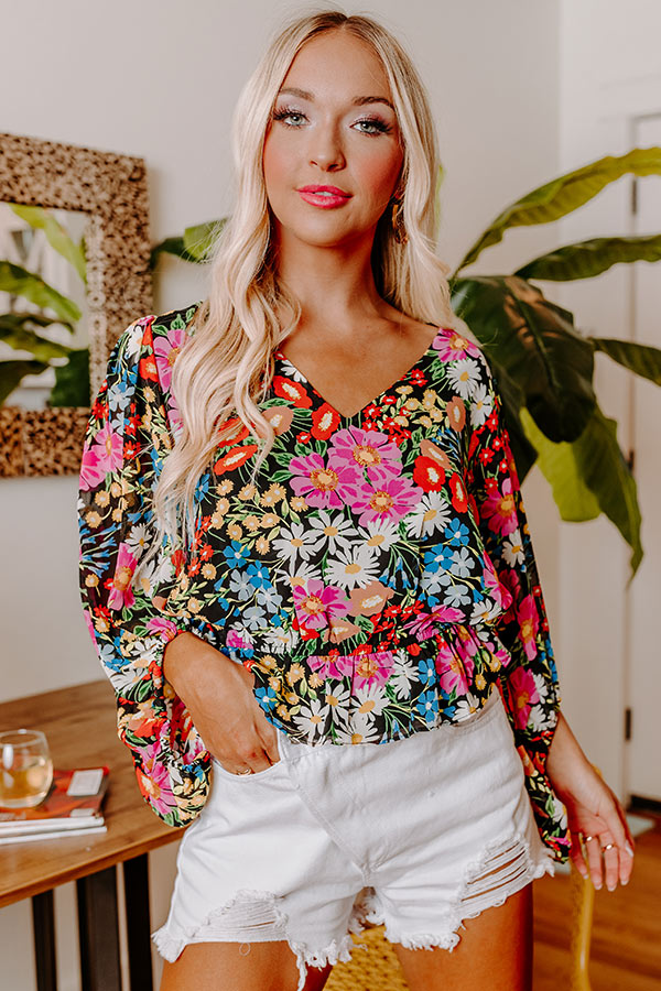 Cute Casa Floral Top In Tangerine