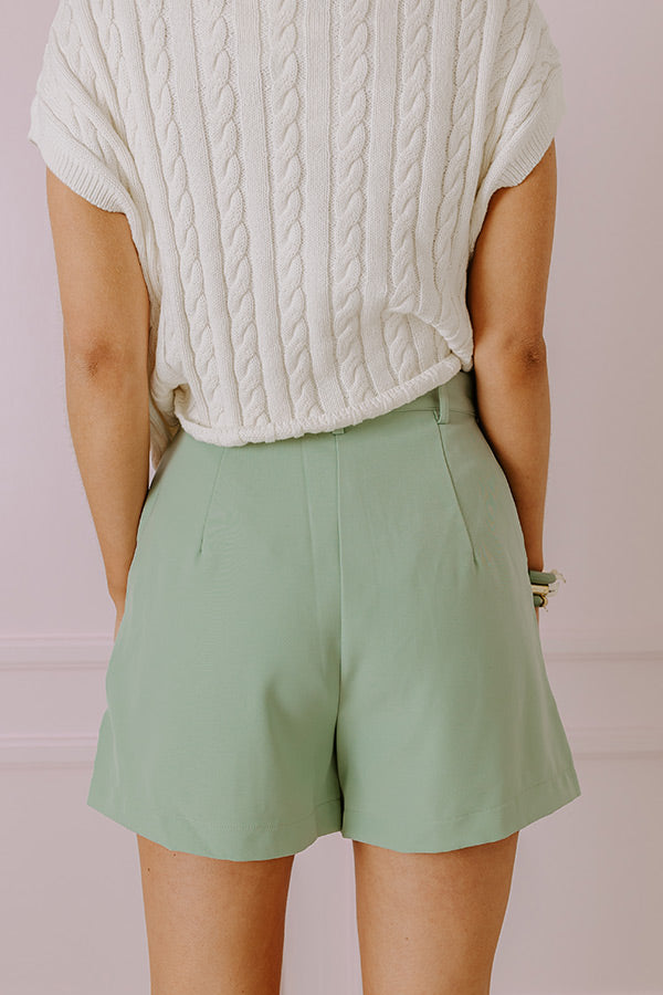 The Queenie High Waist Fringe Shorts in Sea Glass