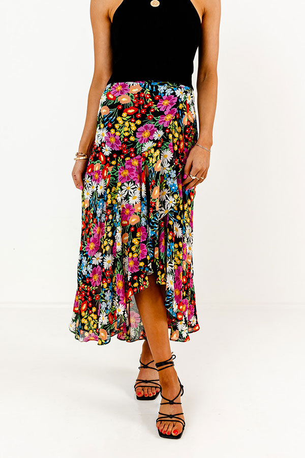 Only Sunshine Floral Skirt In Black