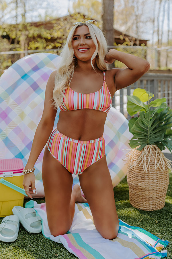 Pina Colada Please High Waist Stripe Bikini Bottom