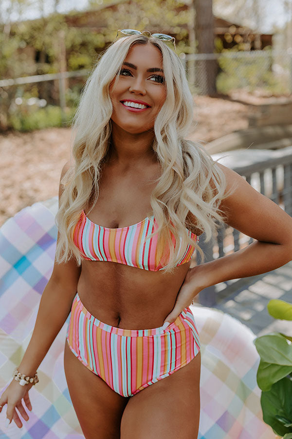 Pina Colada Please High Waist Stripe Bikini Bottom