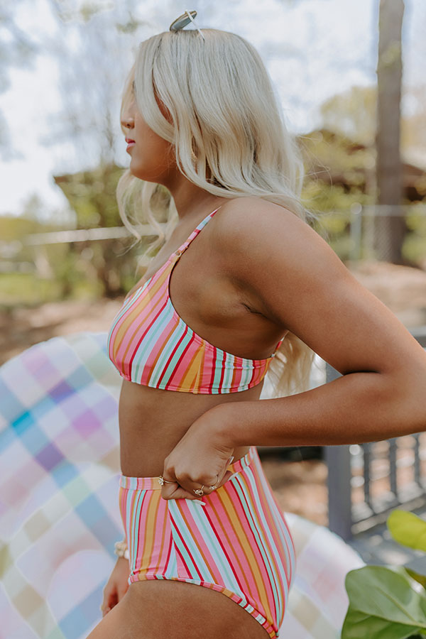 Pina Colada Please High Waist Stripe Bikini Bottom