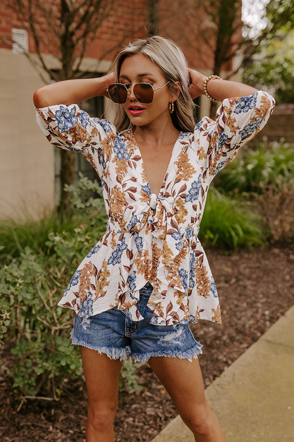 Sweet Georgia Peach Front Tie Top In Ivory