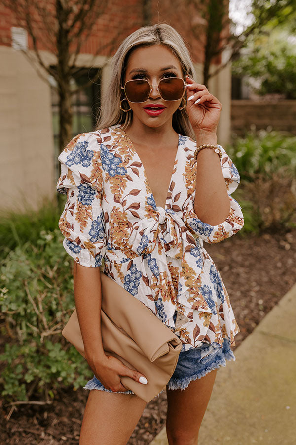 Sweet Georgia Peach Front Tie Top In Ivory