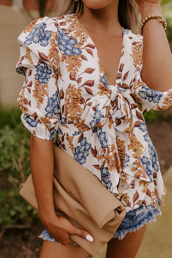 Sweet Georgia Peach Front Tie Top In Ivory
