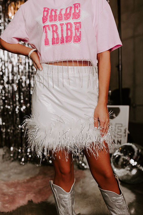 The Freesia Patent Feather Skirt In White