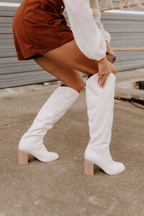 The Lucas Faux Leather Knee High Boot in White