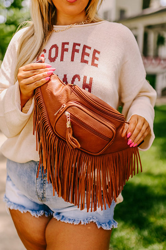 Trip Of My Life Fringe Fanny Pack In Brown