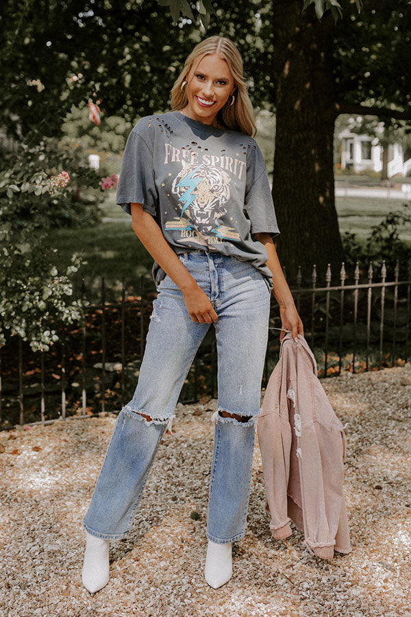 Free Spirit Tiger Oversized Distressed Tee In Slate