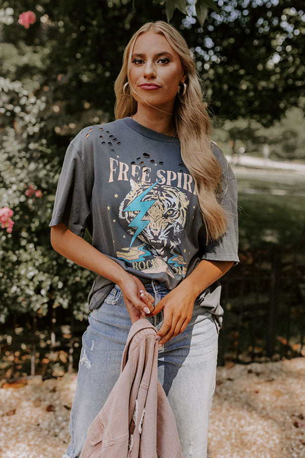 Free Spirit Tiger Oversized Distressed Tee In Slate