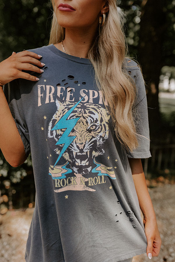 Free Spirit Tiger Oversized Distressed Tee In Slate