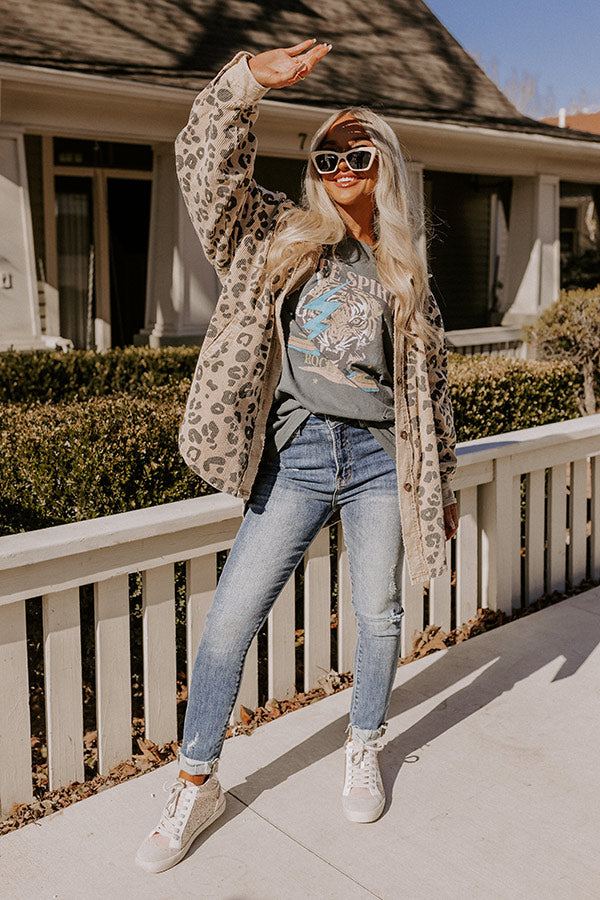 Free Spirit Tiger Oversized Distressed Tee In Slate