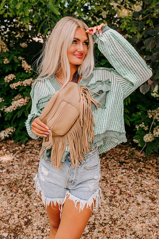 Trip Of My Life Fringe Fanny Pack In Khaki