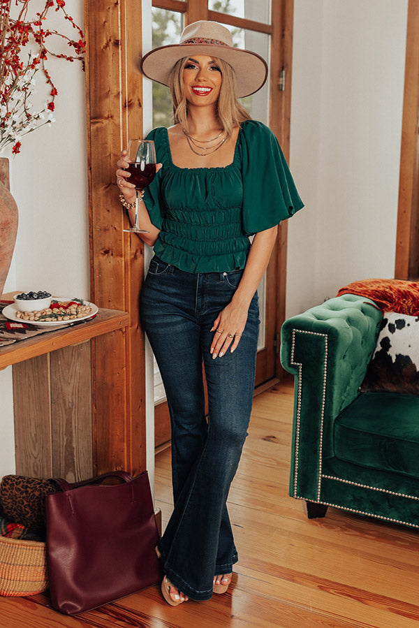 The Belmore Ruffle Bodysuit In Hunter Green