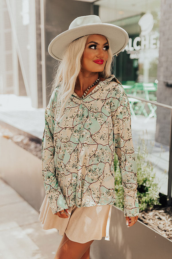 Chat With Me Satin Top In Mint