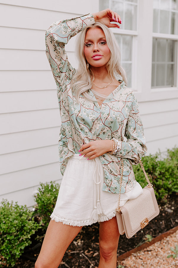 Chat With Me Satin Top In Mint