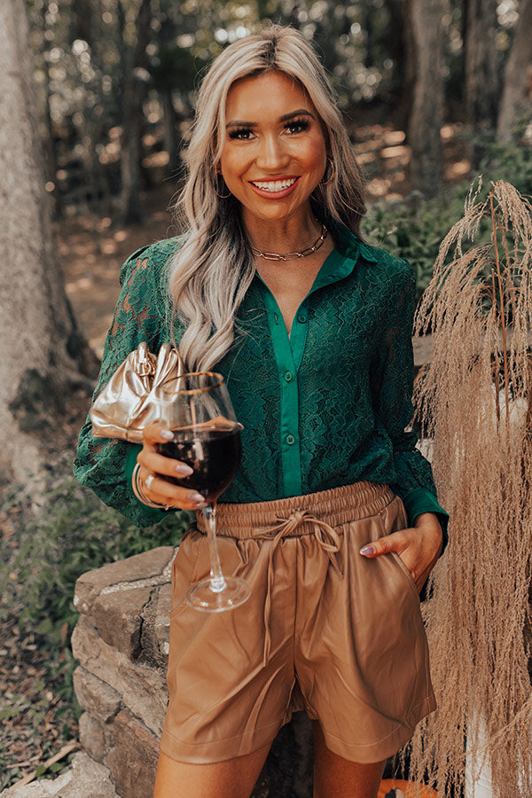 The Gibby High Waist Faux Leather Shorts In Brown