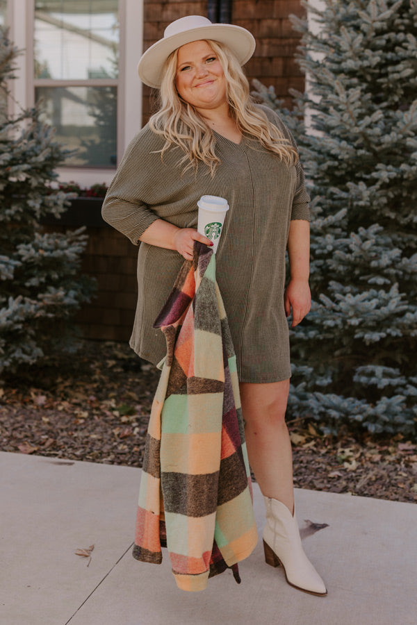 Casual Chats Shift Dress In Olive Curves