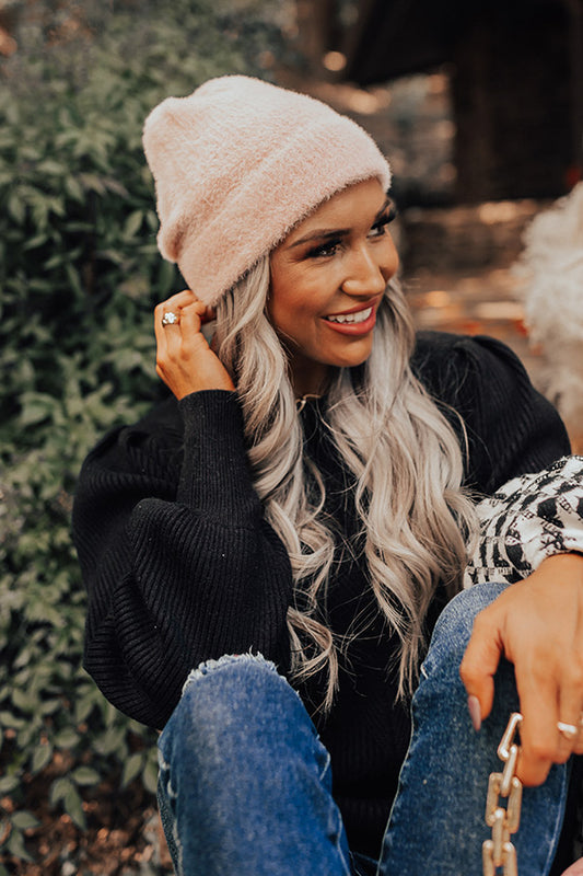 Cold Brew Eyelash Knit Beanie In Blush