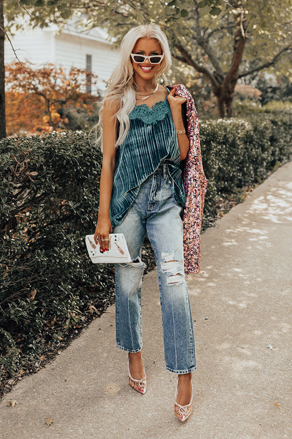 Finding Romance Velvet Tank In Teal