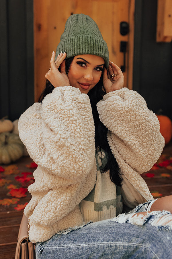 Snowfall Feels Cable Knit Beanie In Green