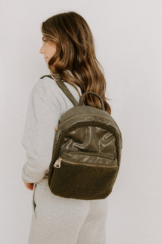 Autumn Color Sherpa Backpack In Olive
