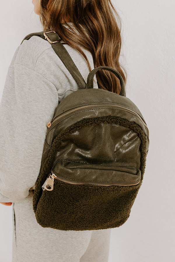 Autumn Color Sherpa Backpack In Olive