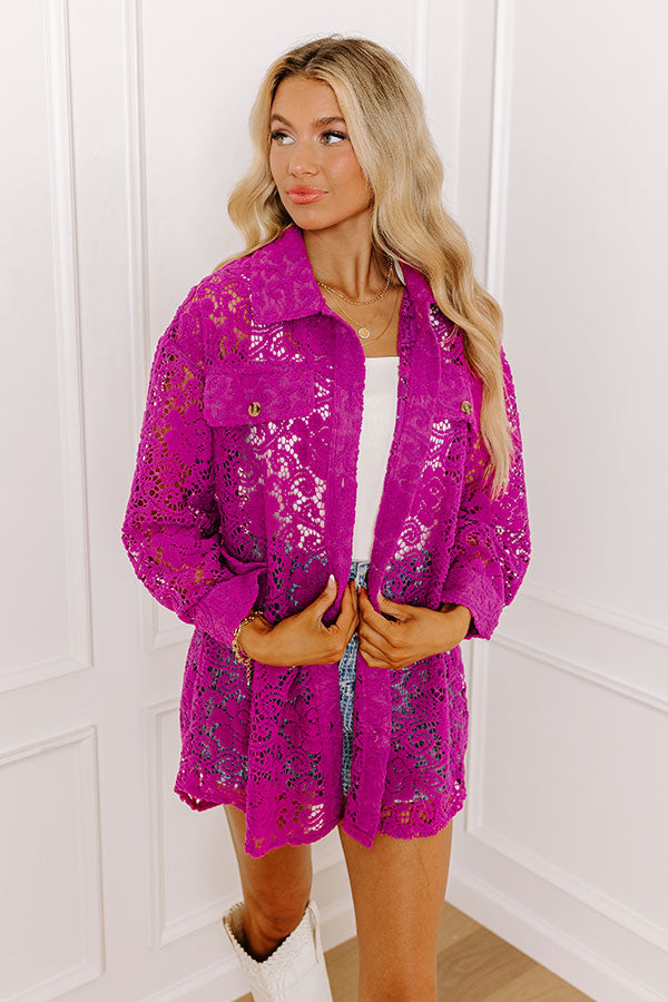 Along The Drive Lace Button Up In Orchid