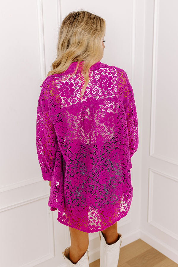 Along The Drive Lace Button Up In Orchid