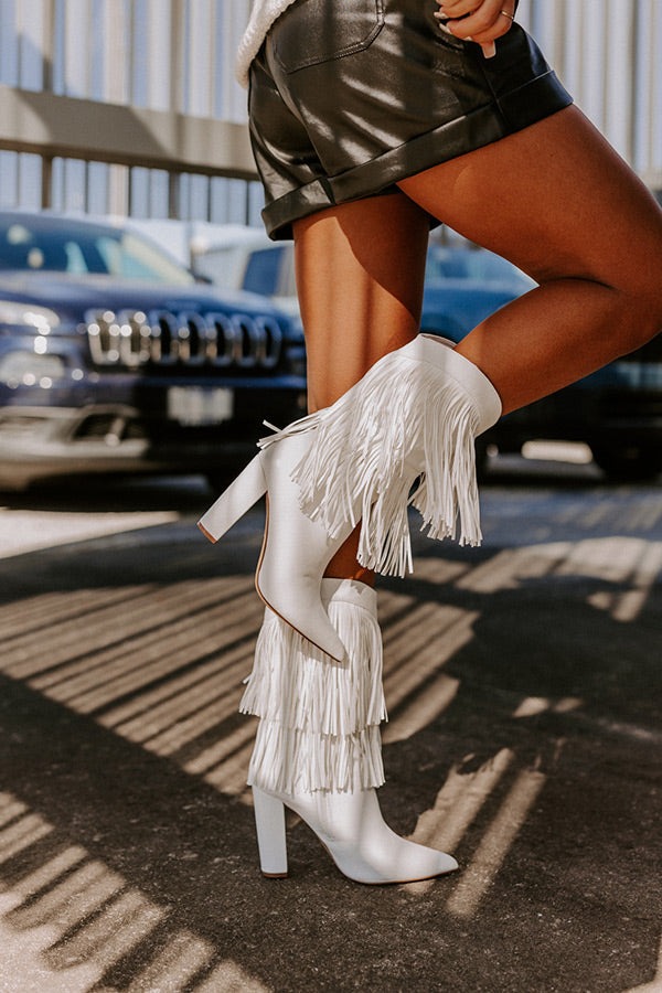 The Banks Faux Leather Fringe Boot In White