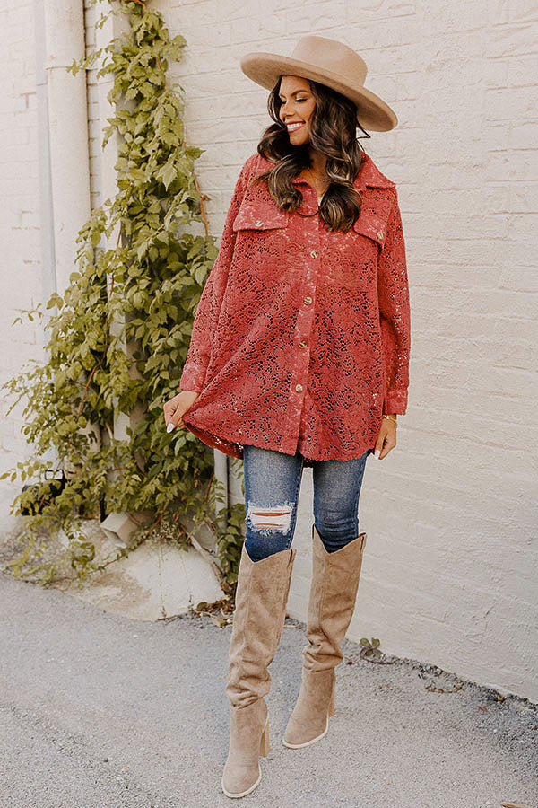 Along The Drive Lace Button Up In Rust