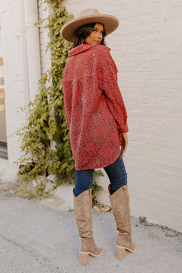 Along The Drive Lace Button Up In Rust