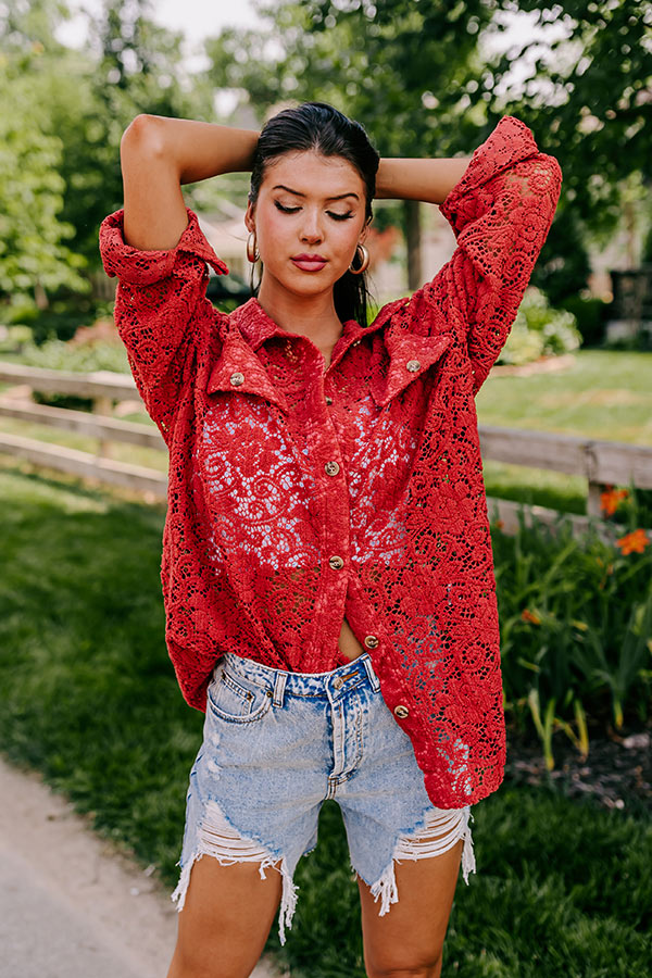 Along The Drive Lace Button Up In Rust