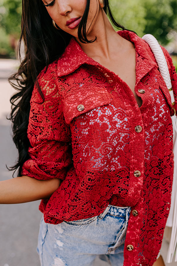 Along The Drive Lace Button Up In Rust