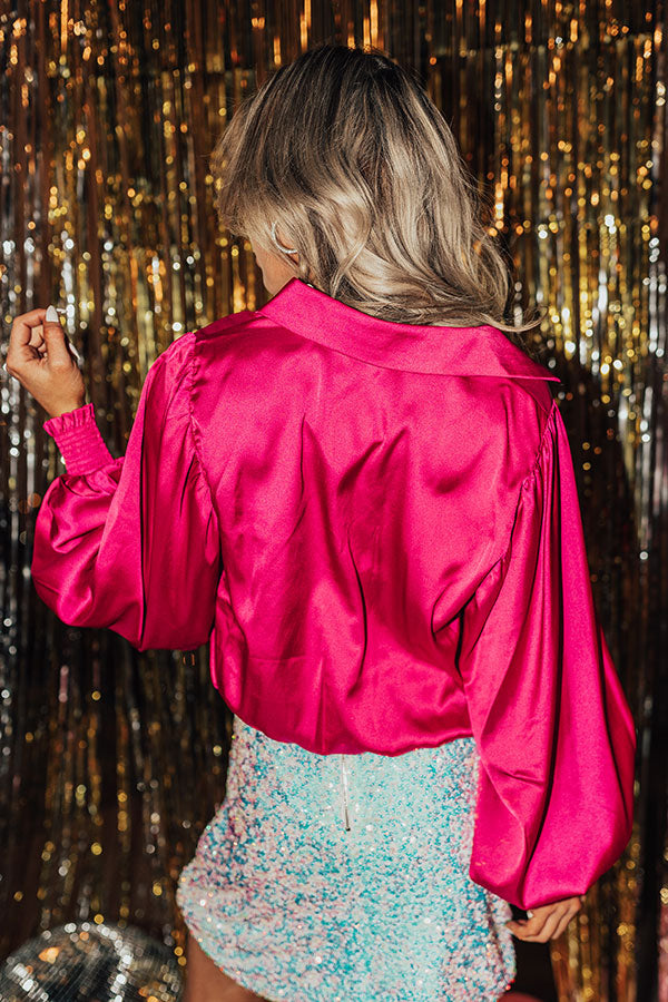 Prosecco Float Satin Top In Fuchsia
