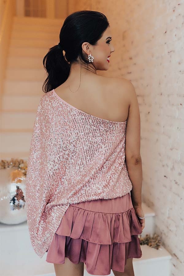 Middle Of The Night Sequin Top In Pink