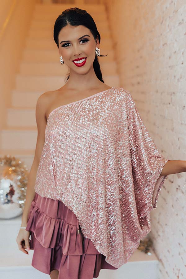 Middle Of The Night Sequin Top In Pink