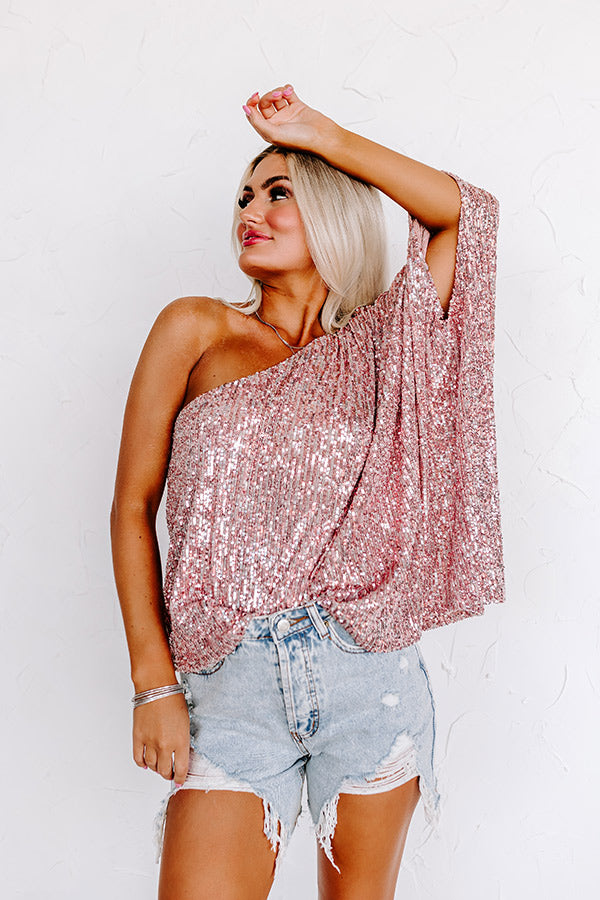 Middle Of The Night Sequin Top In Pink