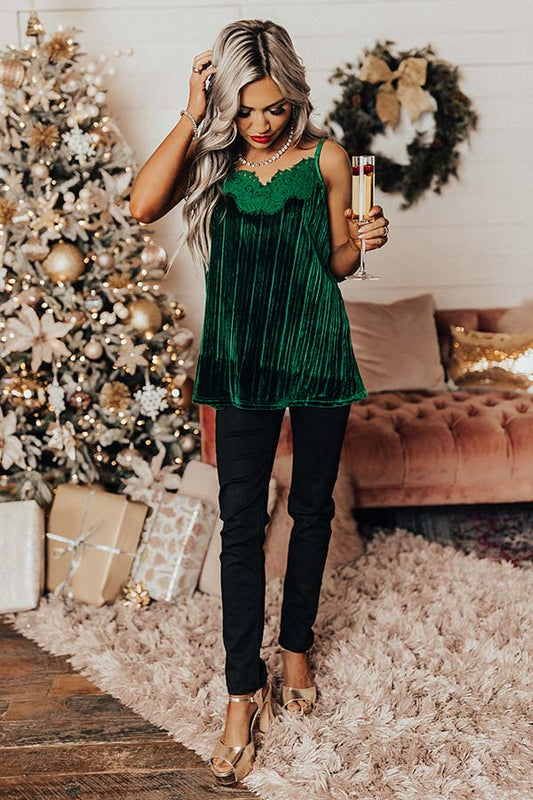 Finding Romance Velvet Tank In Green