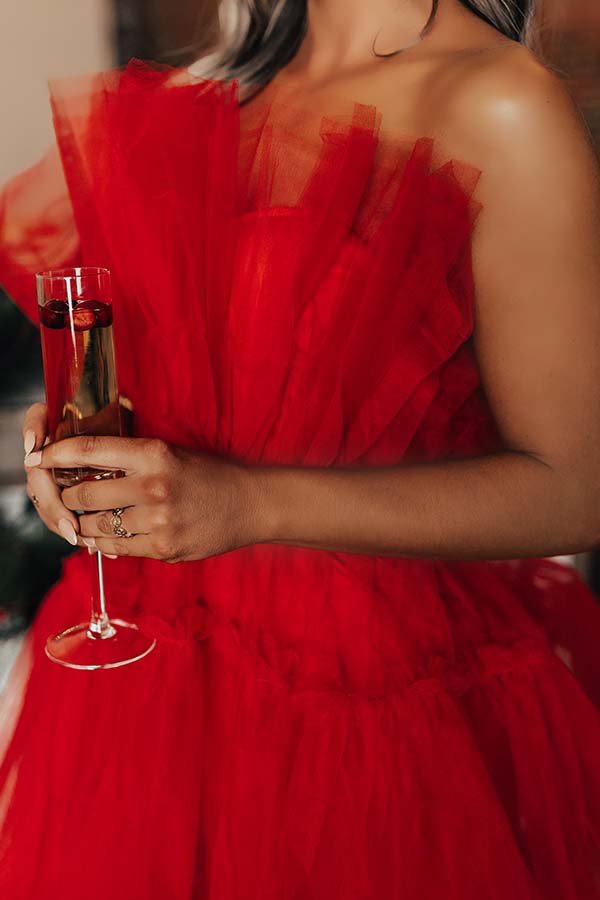 Frill Deal Tulle Mini Dress In Red